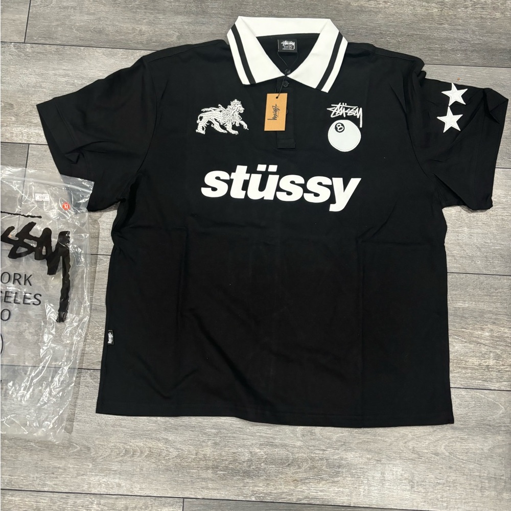 Stussy | Shirts | Stussy Black Football Polo Short Sleeve Tshirt